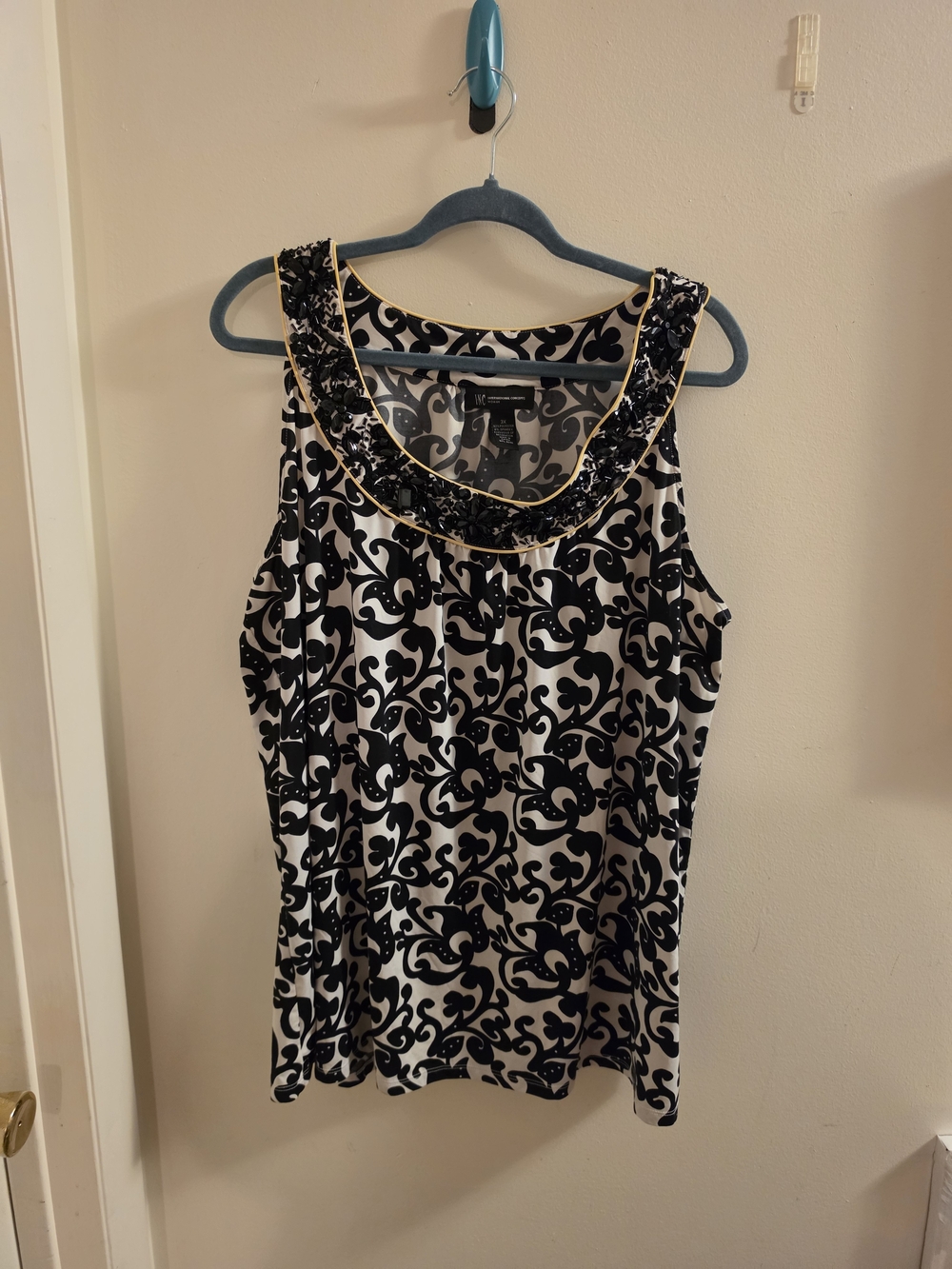 INC Brand Sleeveless Black & White Patterned Embellished Neck Top Size 3x